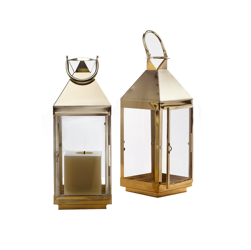 Gold Square Lantern, 16"H