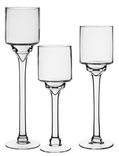 Long Stem Glass Candle Holders, Set of 3