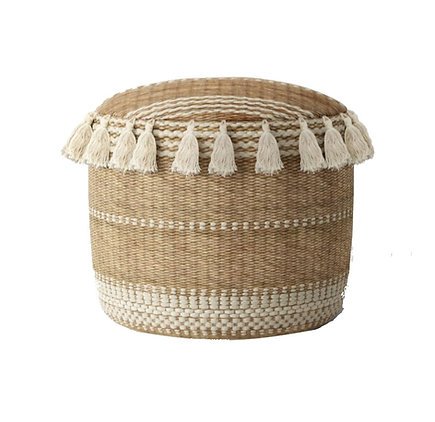 Striped Tassel Jute Pouf