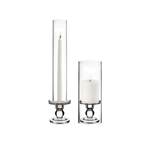 Glass Candle Holders w/ Chimney, Set of 3 (Taper + Pillar Options)