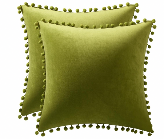 Chartreuse Velvet Pom Pom Pillow